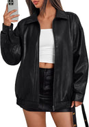 Women's Oversized Vegan Leather Moto Bomber Jacket for Fall & Winter Wear