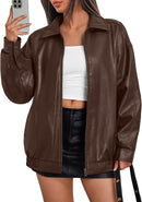 Women's Oversized Vegan Leather Moto Bomber Jacket for Fall & Winter Wear