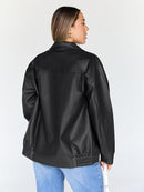 Women's Oversized Vegan Leather Moto Bomber Jacket for Fall & Winter Wear