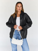 Women's Oversized Vegan Leather Moto Bomber Jacket for Fall & Winter Wear