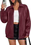 Women's Oversized Vegan Leather Moto Bomber Jacket for Fall & Winter Wear