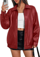 Women's Oversized Vegan Leather Moto Bomber Jacket for Fall & Winter Wear