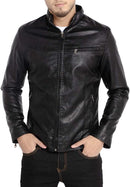 Men's Lightweight Faux Leather Motorcycle Jacket with Stand Collar & Zipper