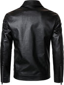 Men's Lightweight Faux Leather Biker Jacket with Classic Turn-Down Collar