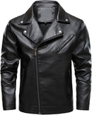Men's Faux Leather Lapel Motorcycle Biker Jacket with Zipper Details & Pockets