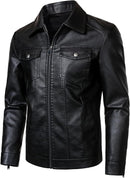 Men's Lightweight Faux Leather Biker Jacket with Classic Turn-Down Collar