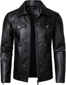 Men's Lightweight Faux Leather Biker Jacket with Classic Turn-Down Collar