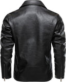 Men's Faux Leather Lapel Motorcycle Biker Jacket with Zipper Details & Pockets