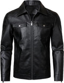 Men's Lightweight Faux Leather Biker Jacket with Classic Turn-Down Collar