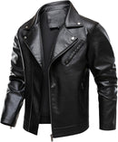 Men's Faux Leather Lapel Motorcycle Biker Jacket with Zipper Details & Pockets