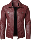 Men's Lightweight Faux Leather Biker Jacket with Classic Turn-Down Collar