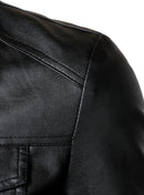 Men's Lightweight Faux Leather Biker Jacket with Classic Turn-Down Collar